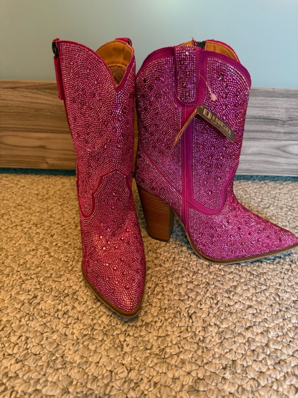 dingo Hot Pink Crystal Embellished Western Heeled Boots